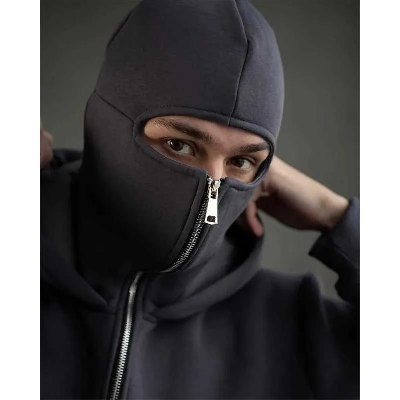 Grey Balaclava Hoodie With Mask