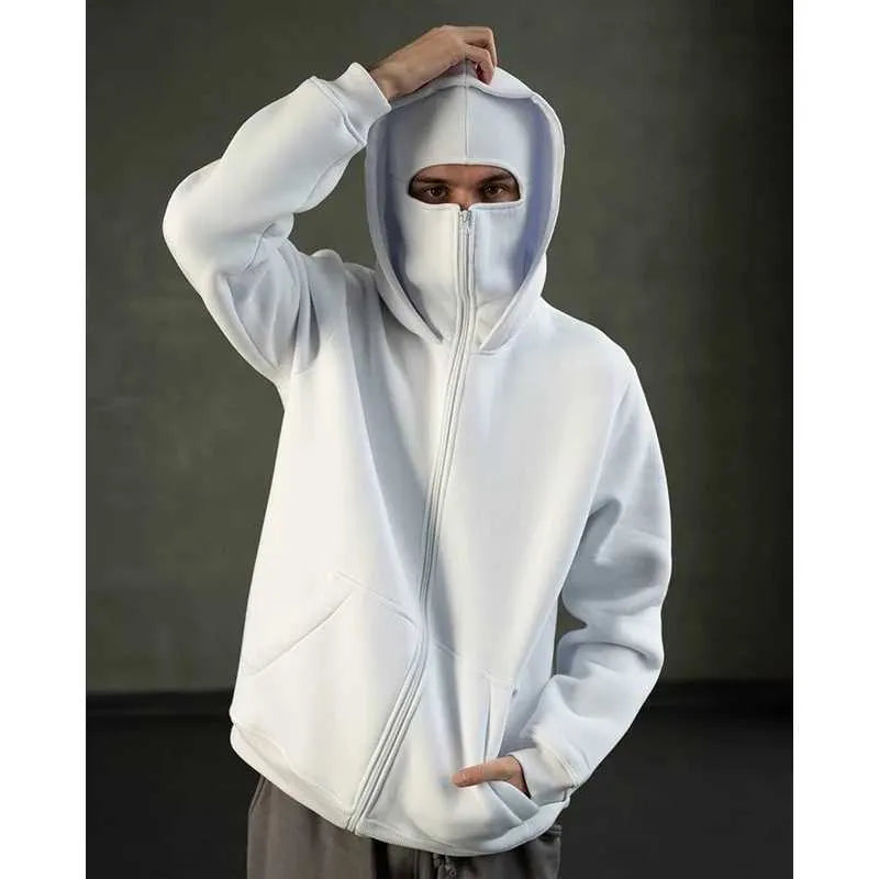 White Balaclava Hoodie With Mask