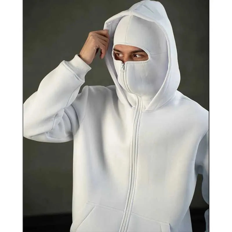 White Balaclava Hoodie With Mask