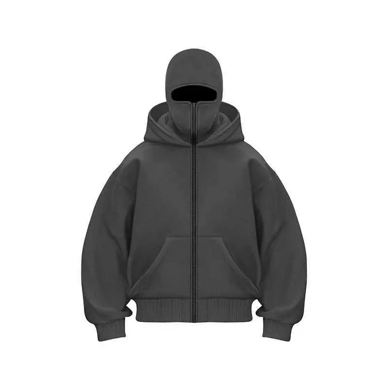 Grey Balaclava Hoodie With Mask
