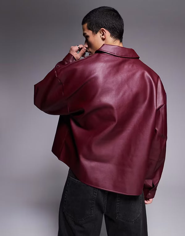Faux Leather Jacket - Burgundy
