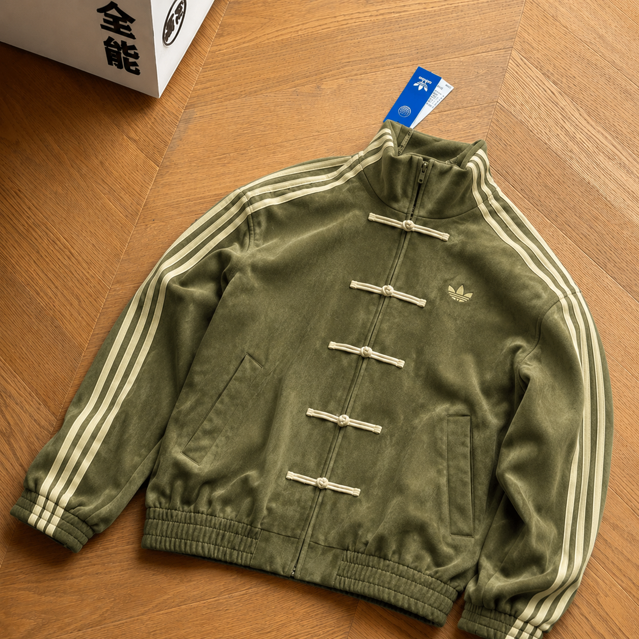 Premium Olive Green CNY Jacket – Chinese Knot Tang Streetwear Unisex Jacket