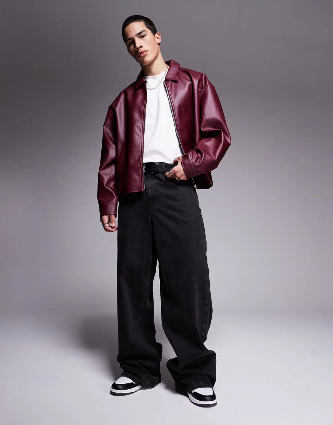 Faux Leather Jacket - Burgundy