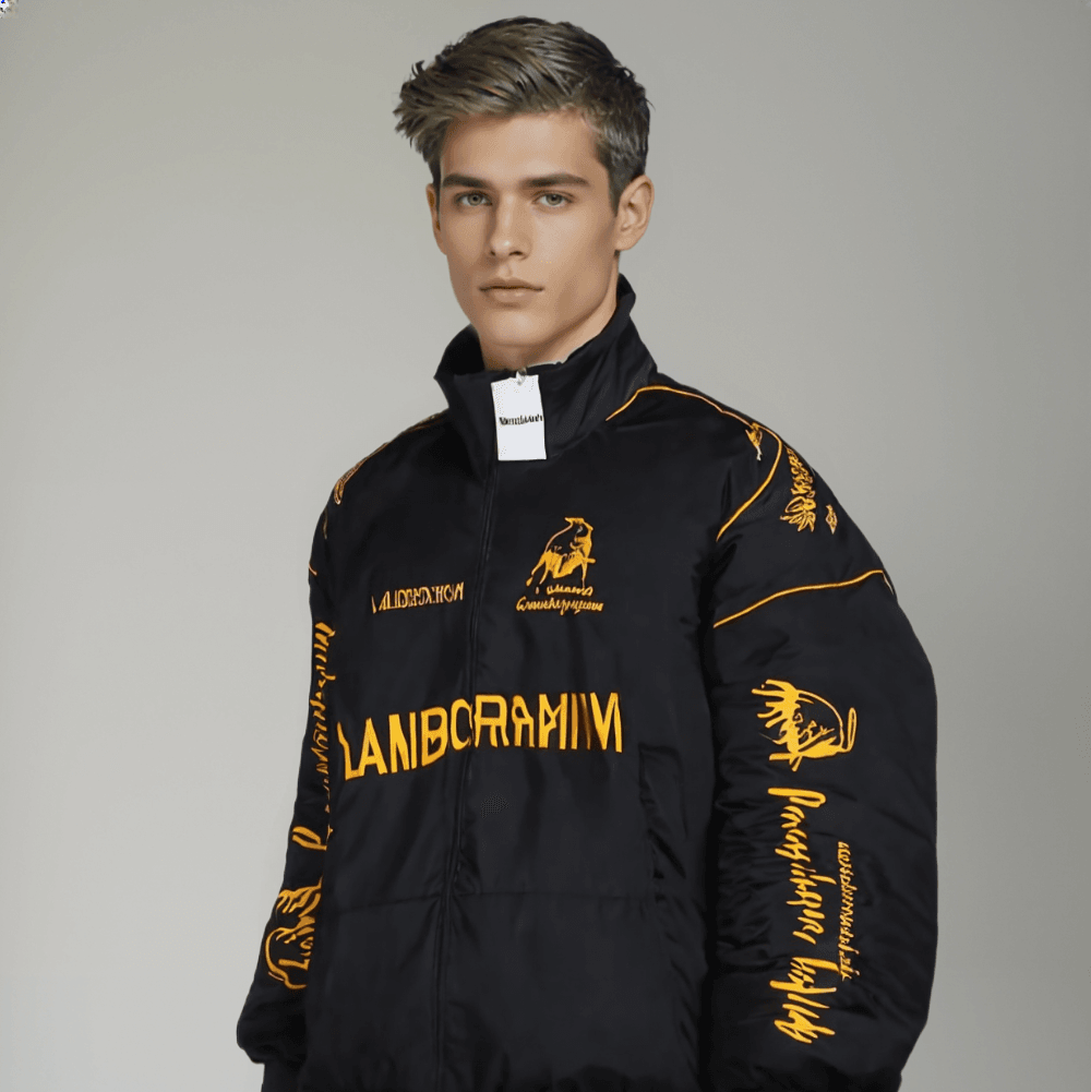 Black & Gold Racing Bomber Jacket – Motorsport Varsity Style