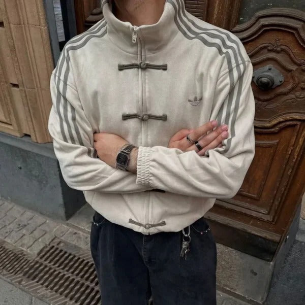 Premium White CNY Jacket – Chinese Knot Tang Streetwear Unisex Jacket
