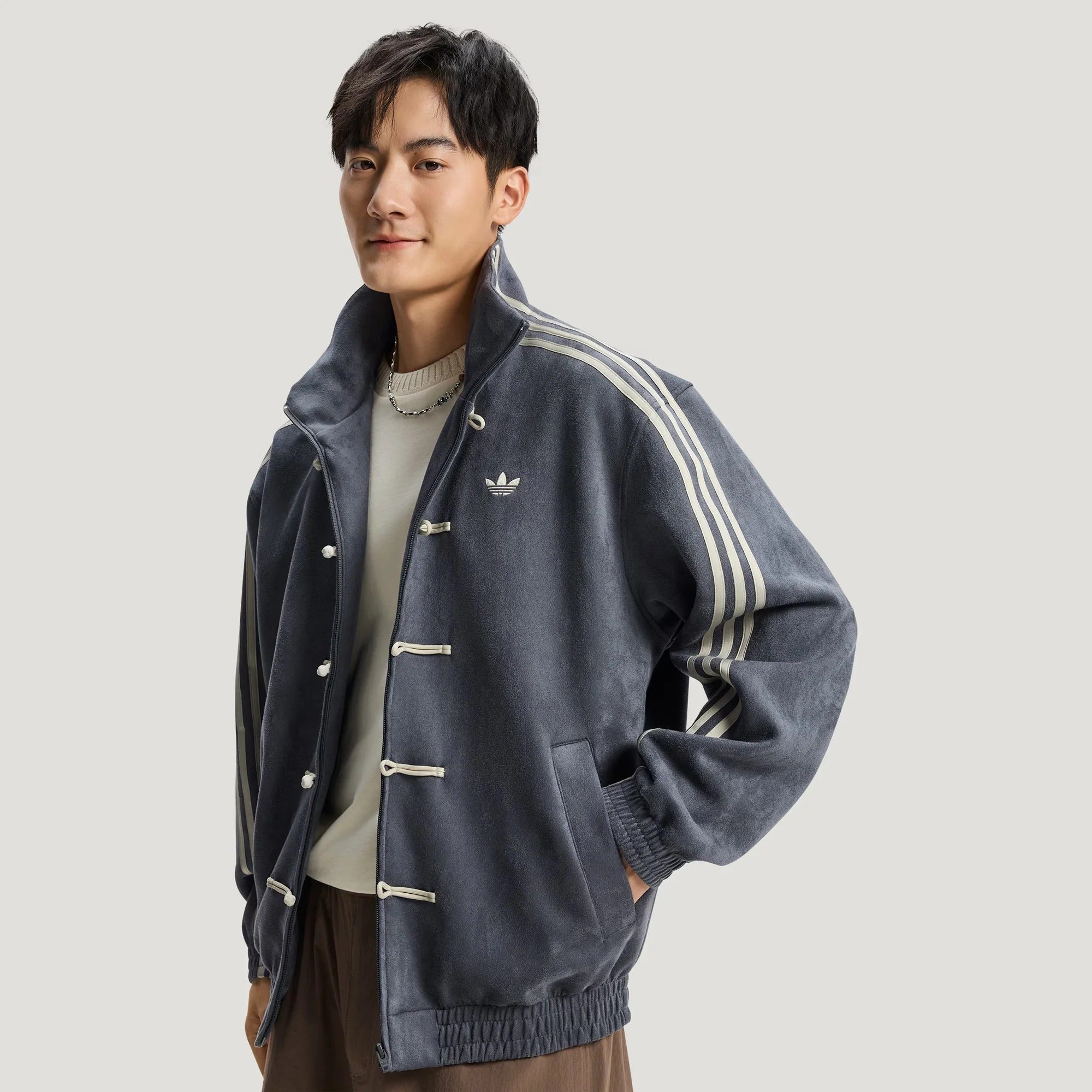 Premium Grey CNY Jacket – Chinese Knot Tang Streetwear Unisex Jacket
