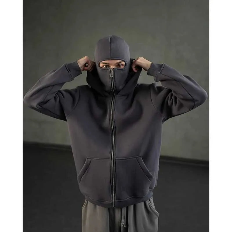 Grey Balaclava Hoodie With Mask